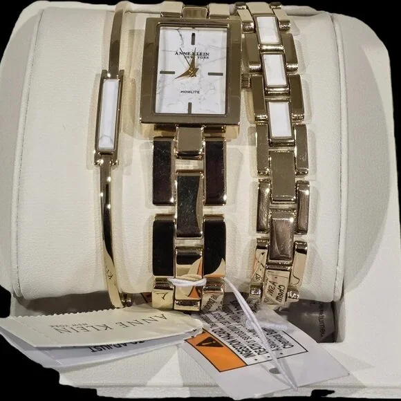 $299- Anne Klein 12-7748HLST New York Ladies Howlite Bracelet & Watch Set
